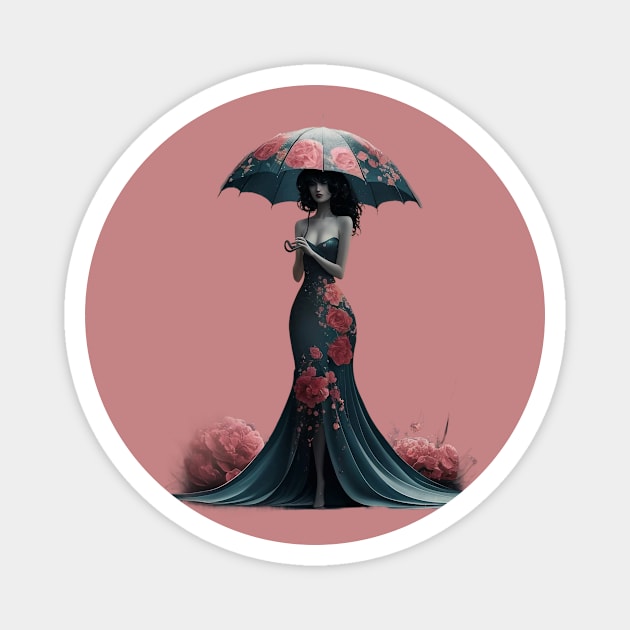 Figure in an Elegant Holding an Umbrella Magnet by animegirlnft